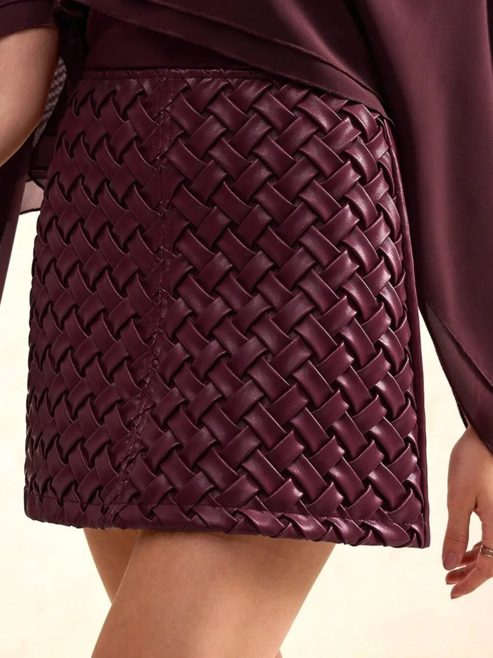 Burgundy Elegant Women's Woven Textured Bodycon Mini Skirt